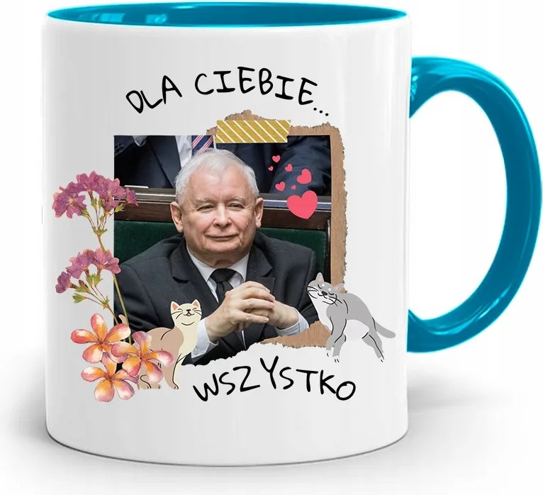 Kék Vicces Bögre Jaroslaw Kaczynski fényképes nyomattal