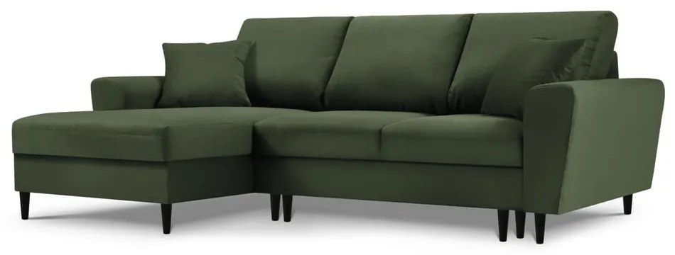 Zöld kordbársony kinyitható tárolóhelyes sarokkanapé (bal oldali-heverő résszel) Kyoto – Cosmopolitan Design