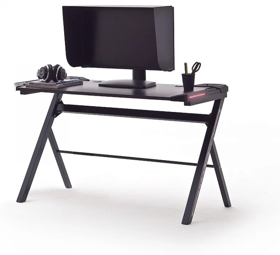 mcRACING Basic 3 gamer íróasztal fekete karbon optika borítással és beépített LED világítással