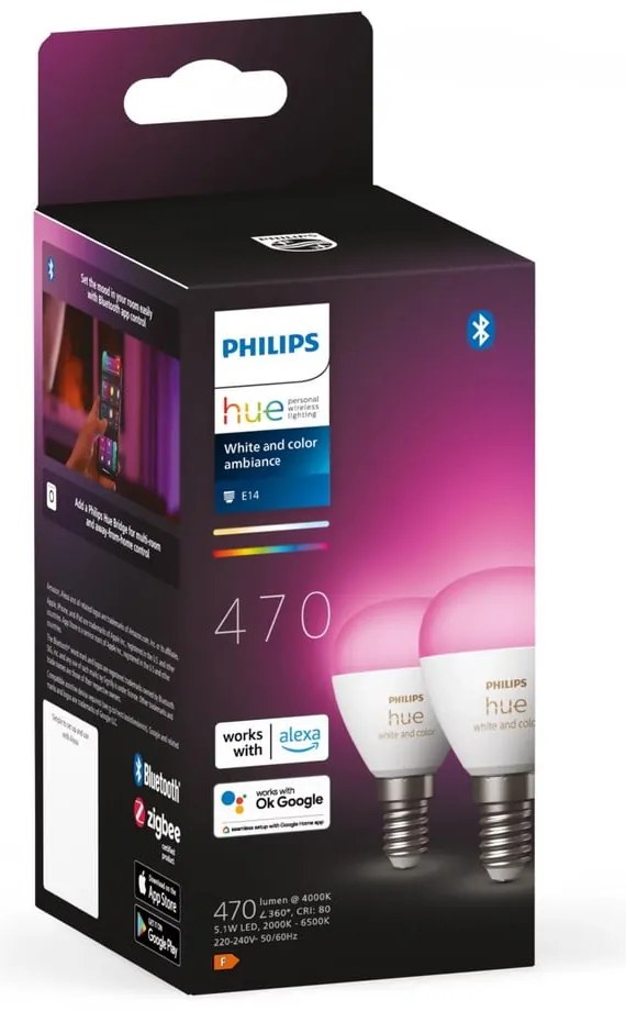 Okos izzó szett 2 db-os E14, 5 W White and color ambiance – Philips Hue