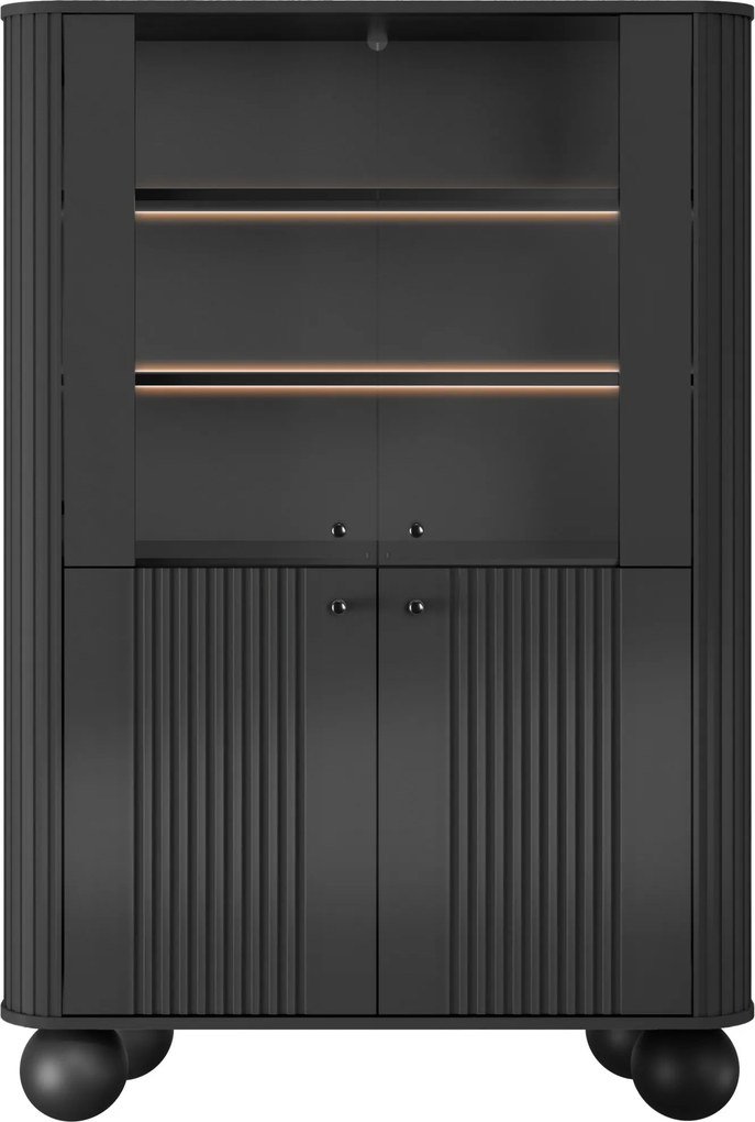 Vesper négyajtós vitrin 103 cm - fekete / fekete fogantyúk / gömb alakú lábak