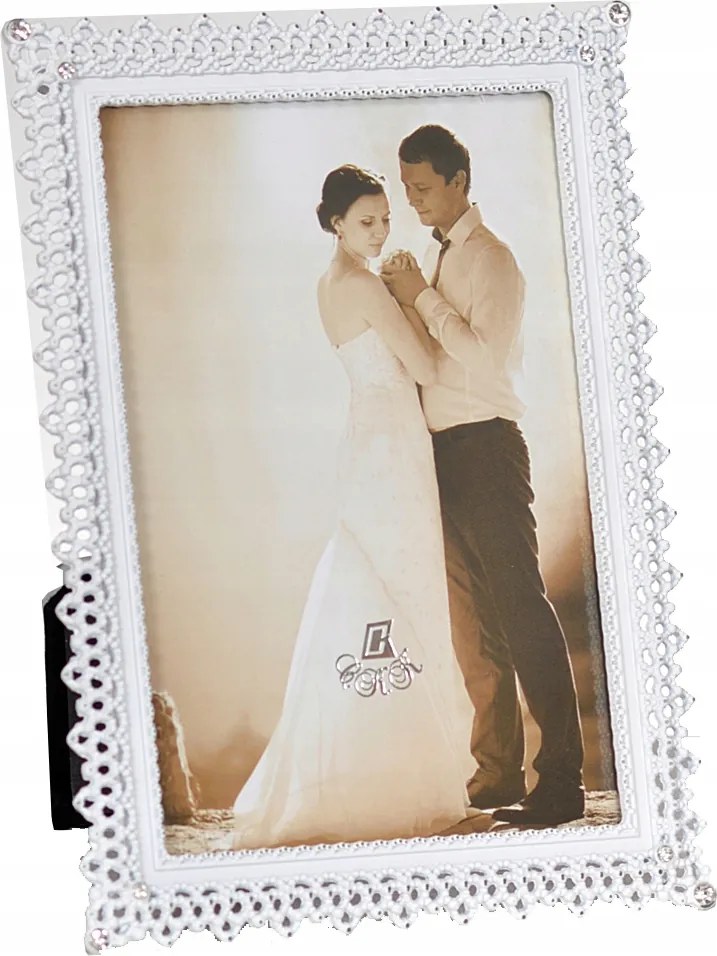 Fém képkeret 13x18 áttört fehér, finom díszítéssel