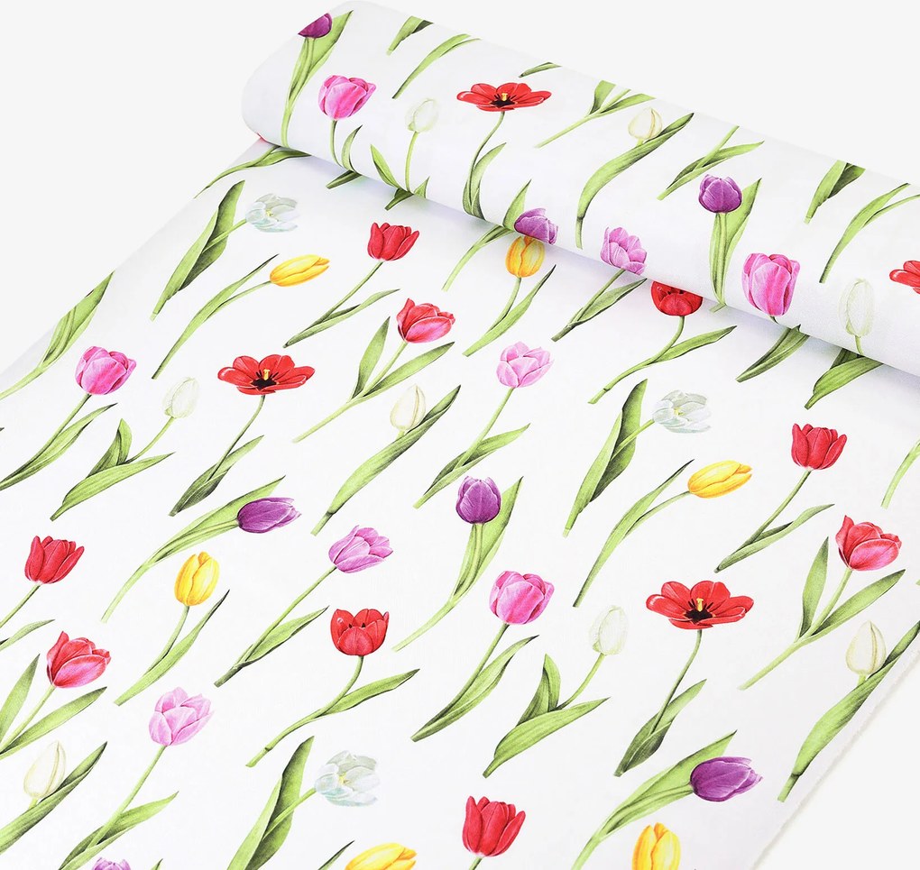Goldea teflonos méteráru - színes tulipánok 160 cm