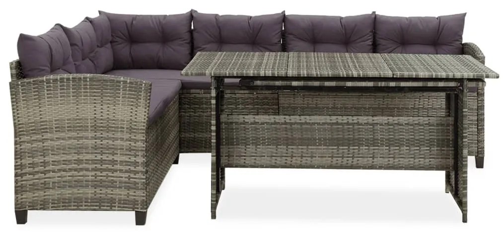 2-részes szürke polyrattan kerti bútorszett párnákkal