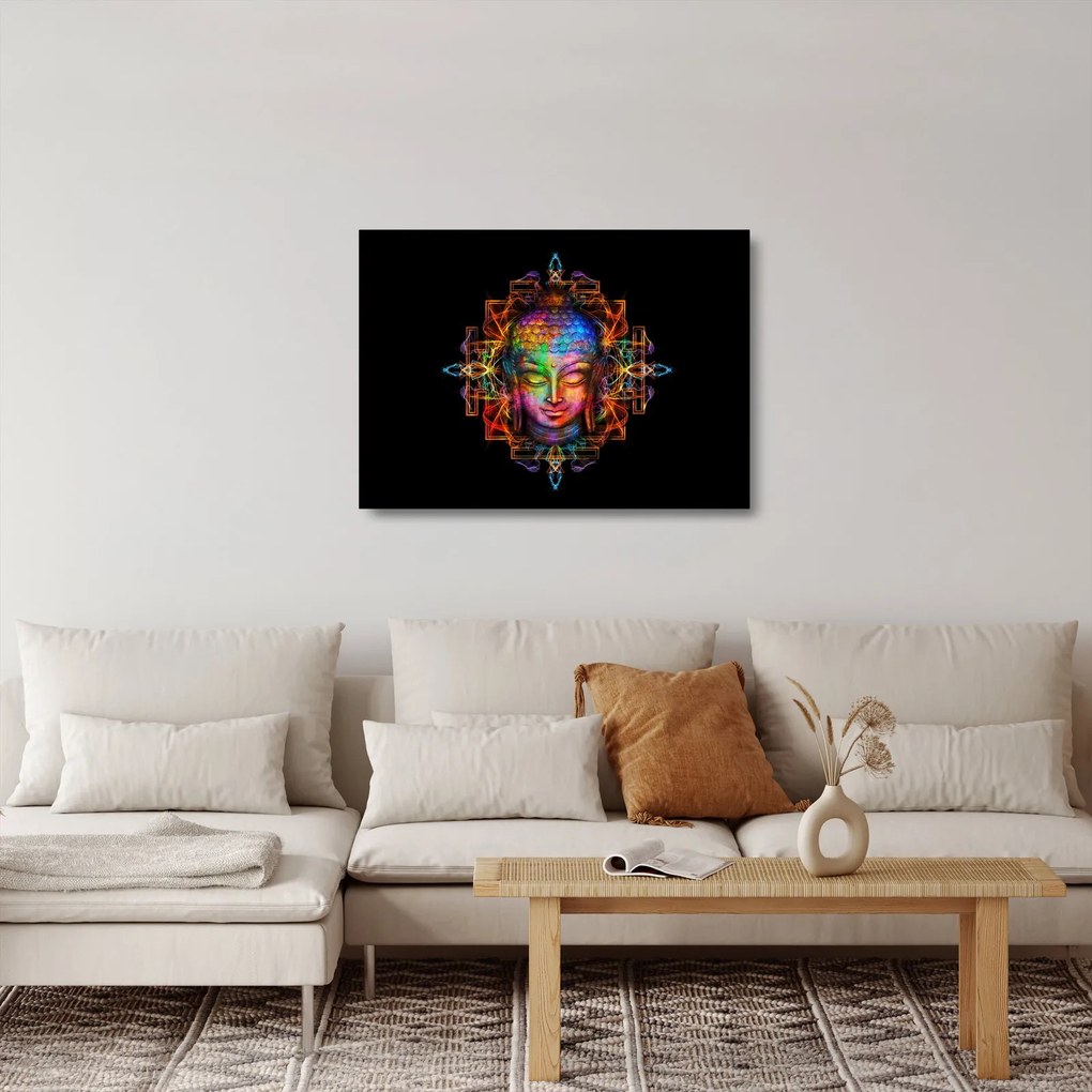 Kép - Buddha mellszobra neon színekben (üvegen) (70x50 cm)