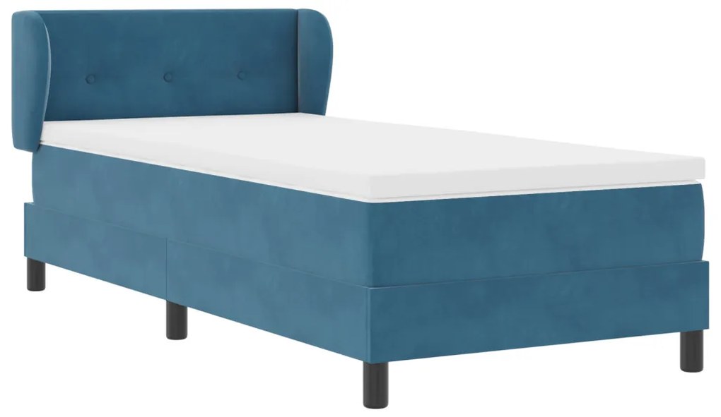 Boxspring Ágy Matraccal Sötétkék 90x190 cm Velúros