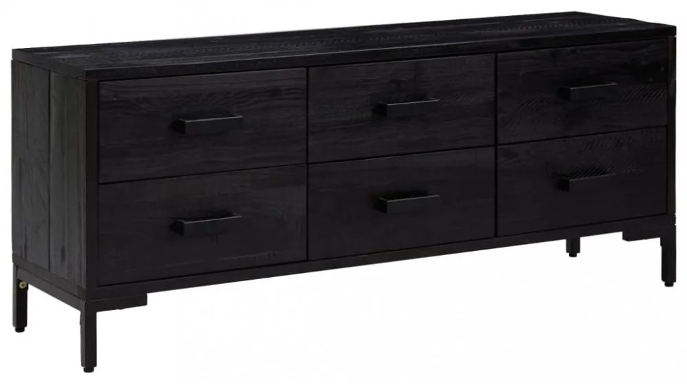 fekete újrahasznosított tömör fenyőfa tárolópad 110x35x45 cm