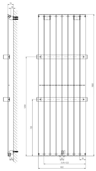 Sapho - Fürdőszobai radiátor COLONNA 1205W/230V 60x180 cm ezüst