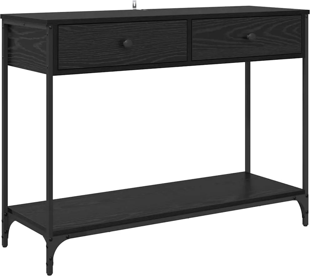 vidaXL Konzolasztal fiókkal Fekete tölgy 100 x 34,5 x 75 cm Faanyag