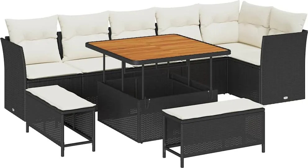 vidaXL Kerti Kanapé Szett 9 pcs Fekete polirattan