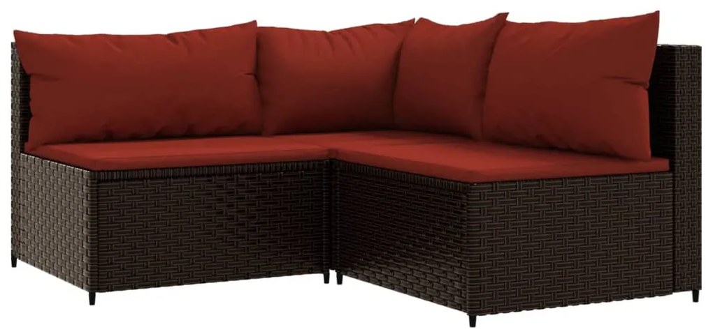 3 részes barna polyrattan kerti ülőgarnitúra párnával