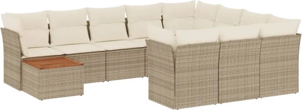 vidaXL 11 részes bézs polyrattan kerti ülőgarnitúra párnákkal