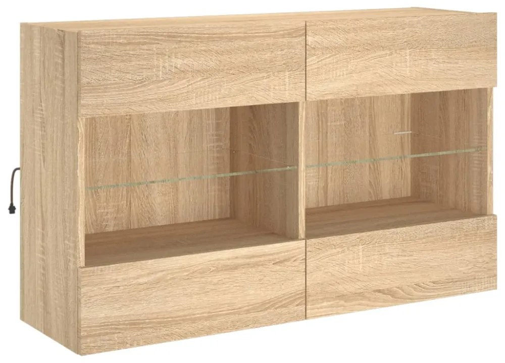 sonoma tölgy színű fali TV-szekrény LED-del 98,5x30x60,5 cm