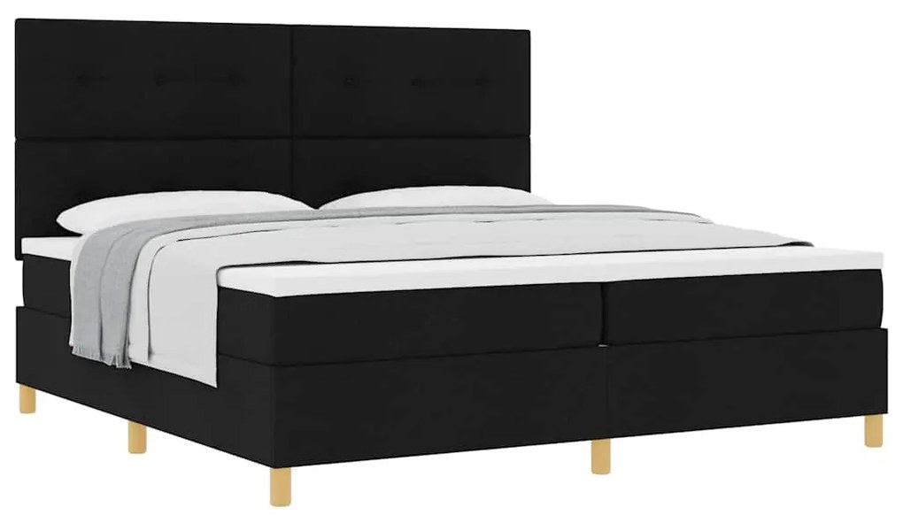Boxrugós ágy fejtámlával Fekete 200 x 200 cm szövet