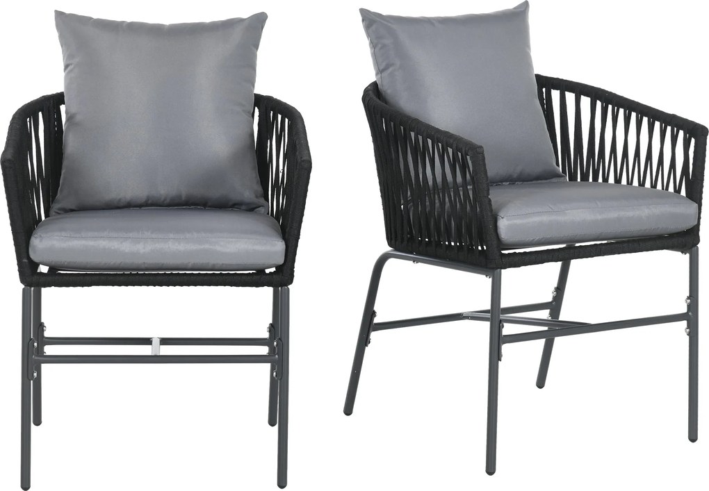 Outsunny 2 darabos Kerti Szék Párnákkal Boho Stílusú Kültéri Bútor Készlet, Fém Váz, 57 x 60 x 71 cm, Fekete | Aosom