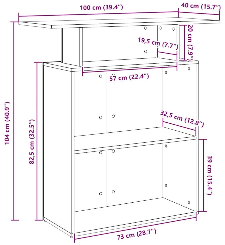 recepciós pult füstös tölgy 100x40x104 cm szerelt fa
