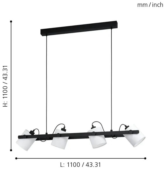 Eglo 43425 - Csillár zsinóron HORNWOOD 1 4xE27/28W/230V