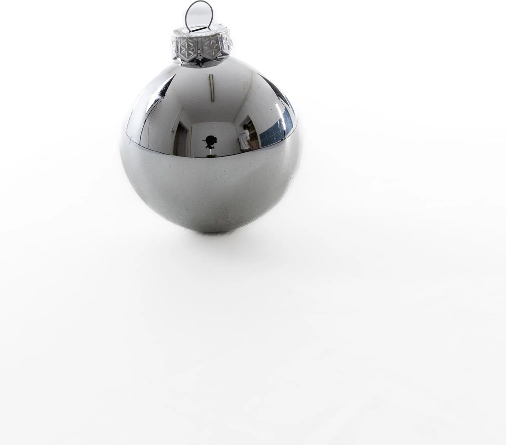 Ezüst karácsonyi üveggömb szett, 6 cm, 12 db