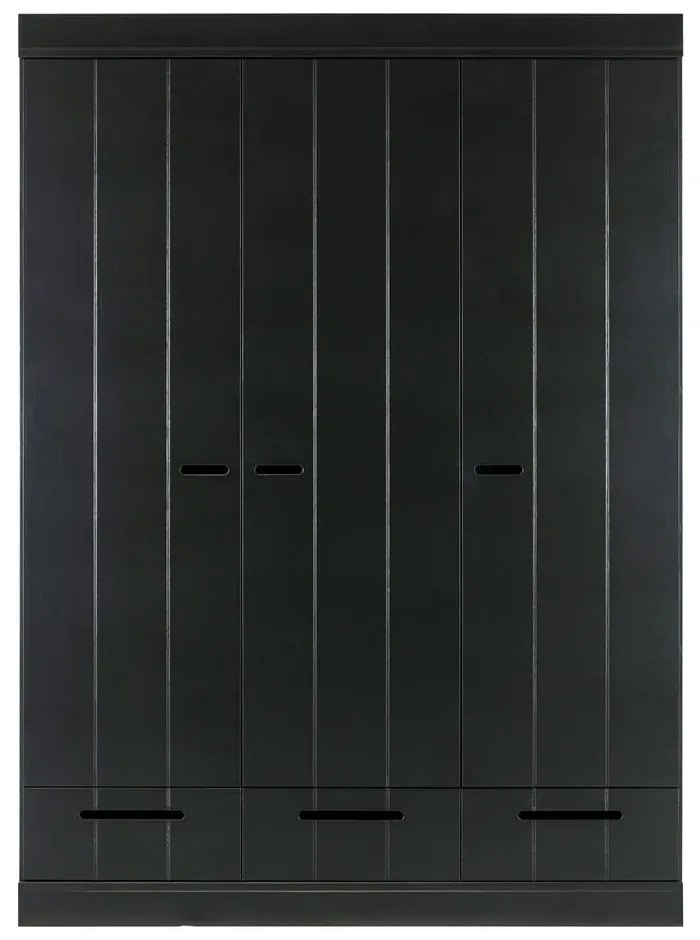 Connect fekete borovi fenyő ruhásszekrény borovi fenyő konstrukcióval, szélesség 140 cm - WOOOD