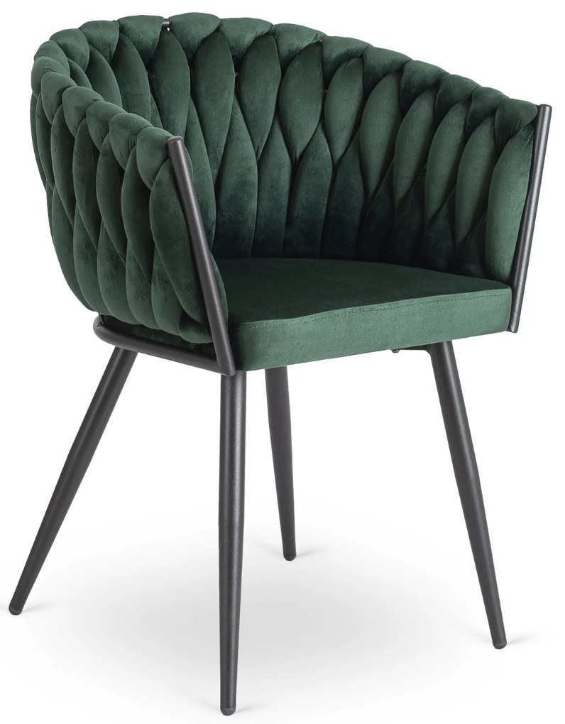 Glamour étkezőszék ELENA sötétzöld bársony/fekete lábak