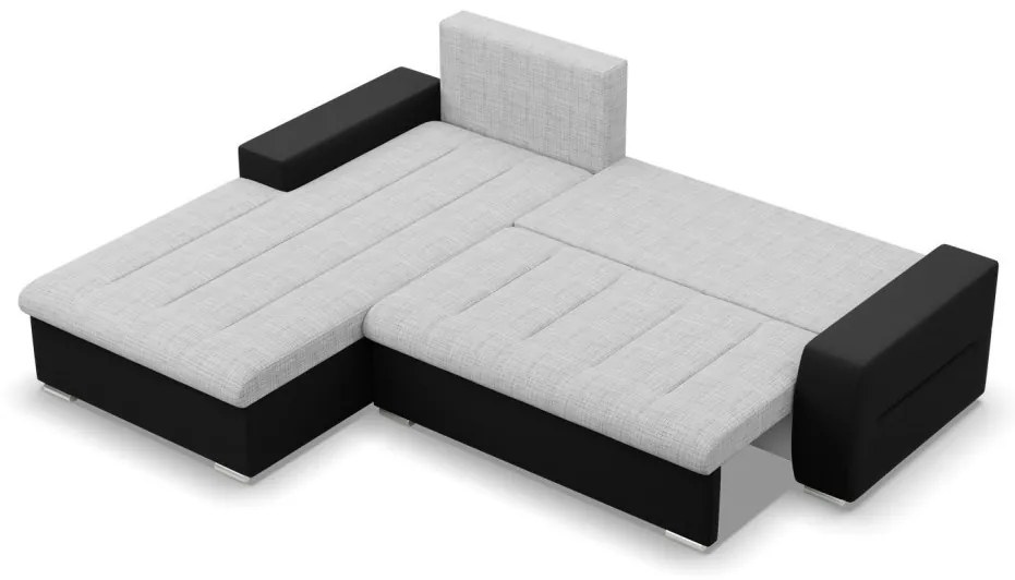 Toronto sarokkanapé, 2 ágyneműtartóval, fonott + műbőr, baloldali, szürke - fekete