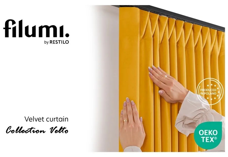 Mustársárga bársony dimout (részleges sötétítő) függöny 530x300 cm Velto – Filumi