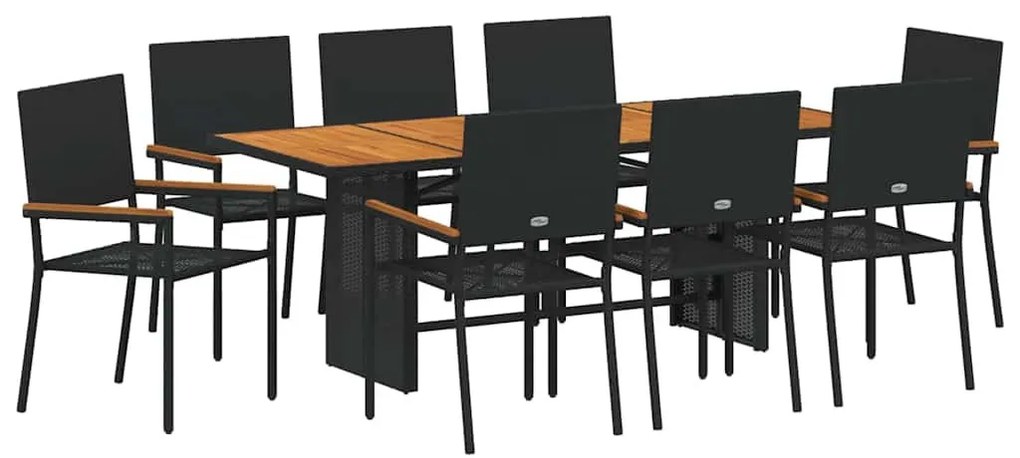 Kert étkező szett 9 pcs Fekete és Barna 190 x 80 x 75 cm