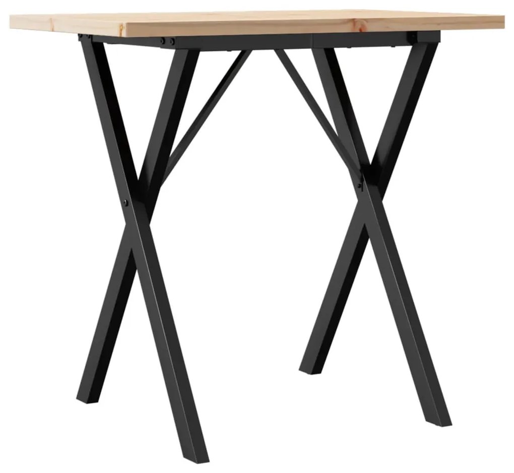 Tömör fenyőfa és acél étkezőasztal X-vázzal 80x50x75,5 cm