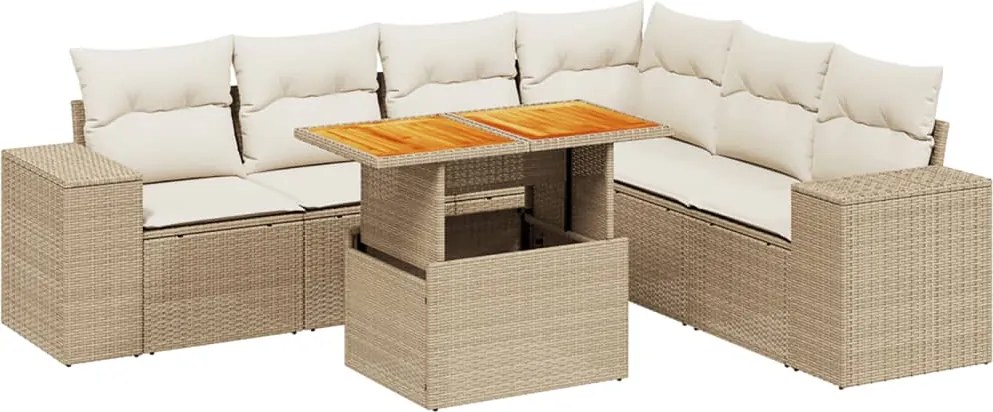 vidaXL 7 részes bézs polyrattan kerti ülőgarnitúra párnákkal