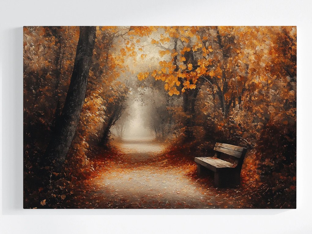 Vászonkép Canvas Tájkép Park Sikátor Pad Ősz Fák Köd 120x80
