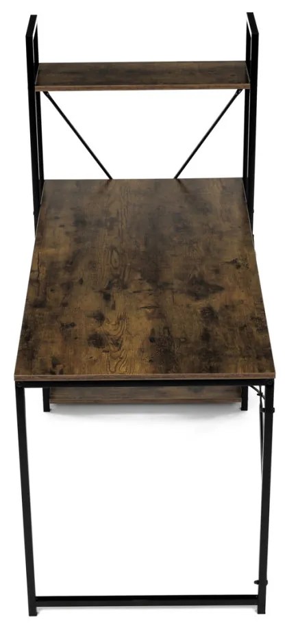 Birou cu raft, MDF, decor lemn vechi, metal negru