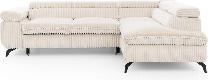 Krémszínű kordbársony sarokkanapé (jobb oldali-L alakú) Marbeya – Ropez