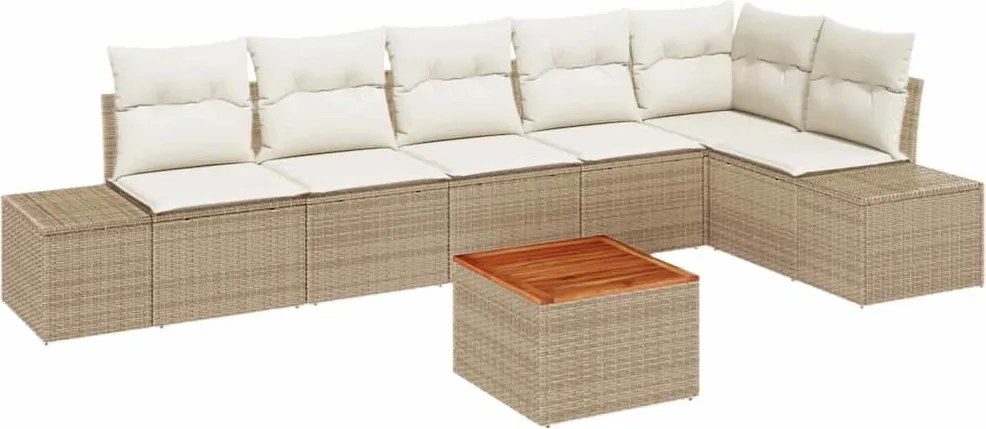 vidaXL Kerti Kanapé Szett párnával 7 pcs Bézs polirattan