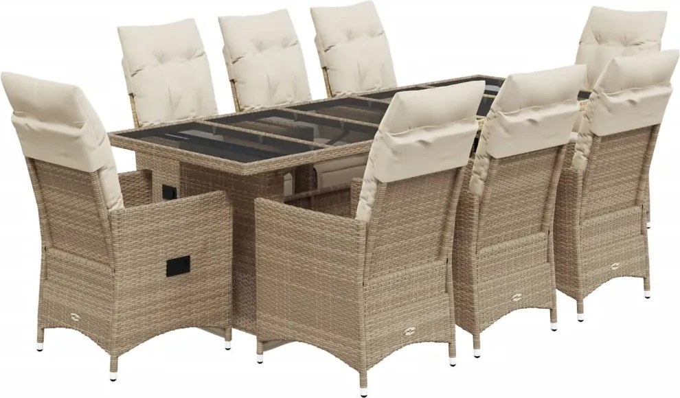 vidaXL 9 részes bézs polyrattan kerti bisztrógarnitúra párnákkal