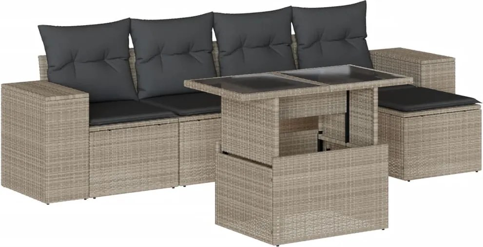 vidaXL 6 részes világosszürke polyrattan kerti ülőgarnitúra párnákkal