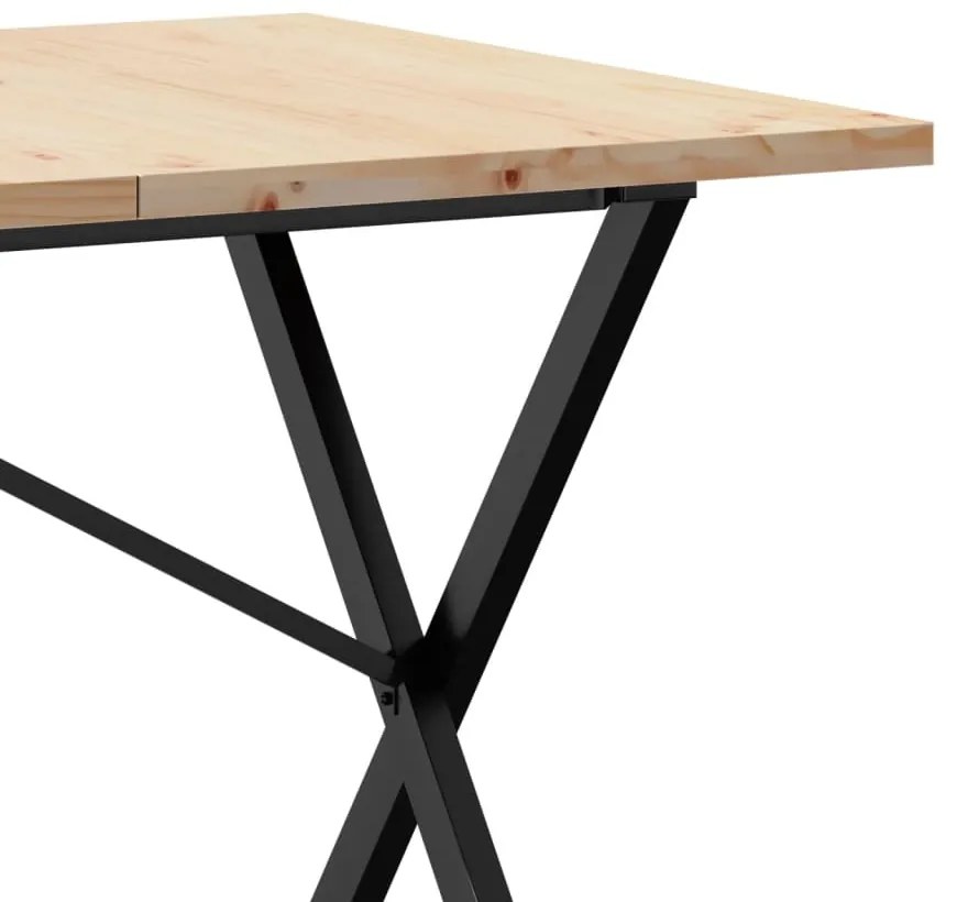 tömör fenyőfa és öntöttvas étkezőasztal X-vázzal 140x80x75,5 cm