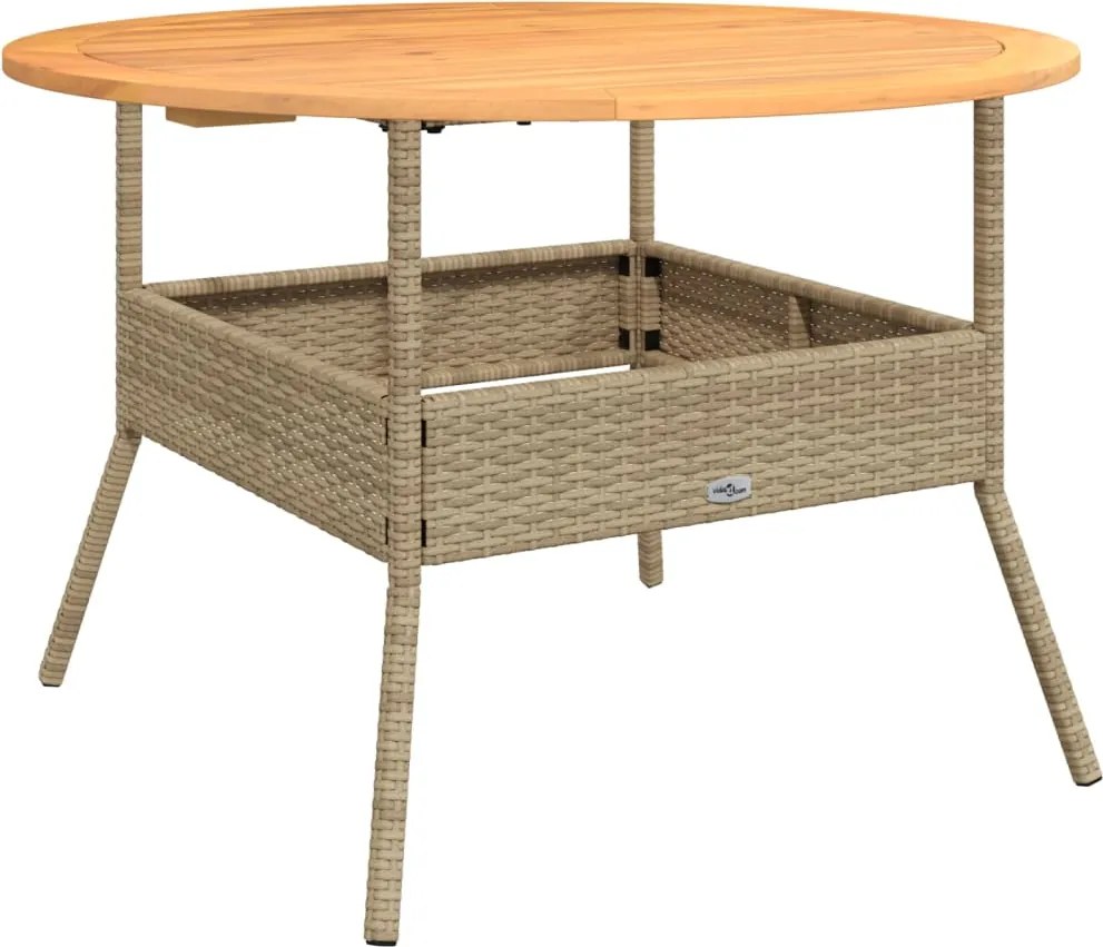 vidaXL bézs polyrattan kerti asztal akácfa lappal Ø110 x 71 cm