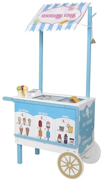 PROCART Fagylaltos kocsi készlet, 2 fiókkal, tartozékokkal, mozgatható kerekekkel, 68x31,5x118 cm, MDF