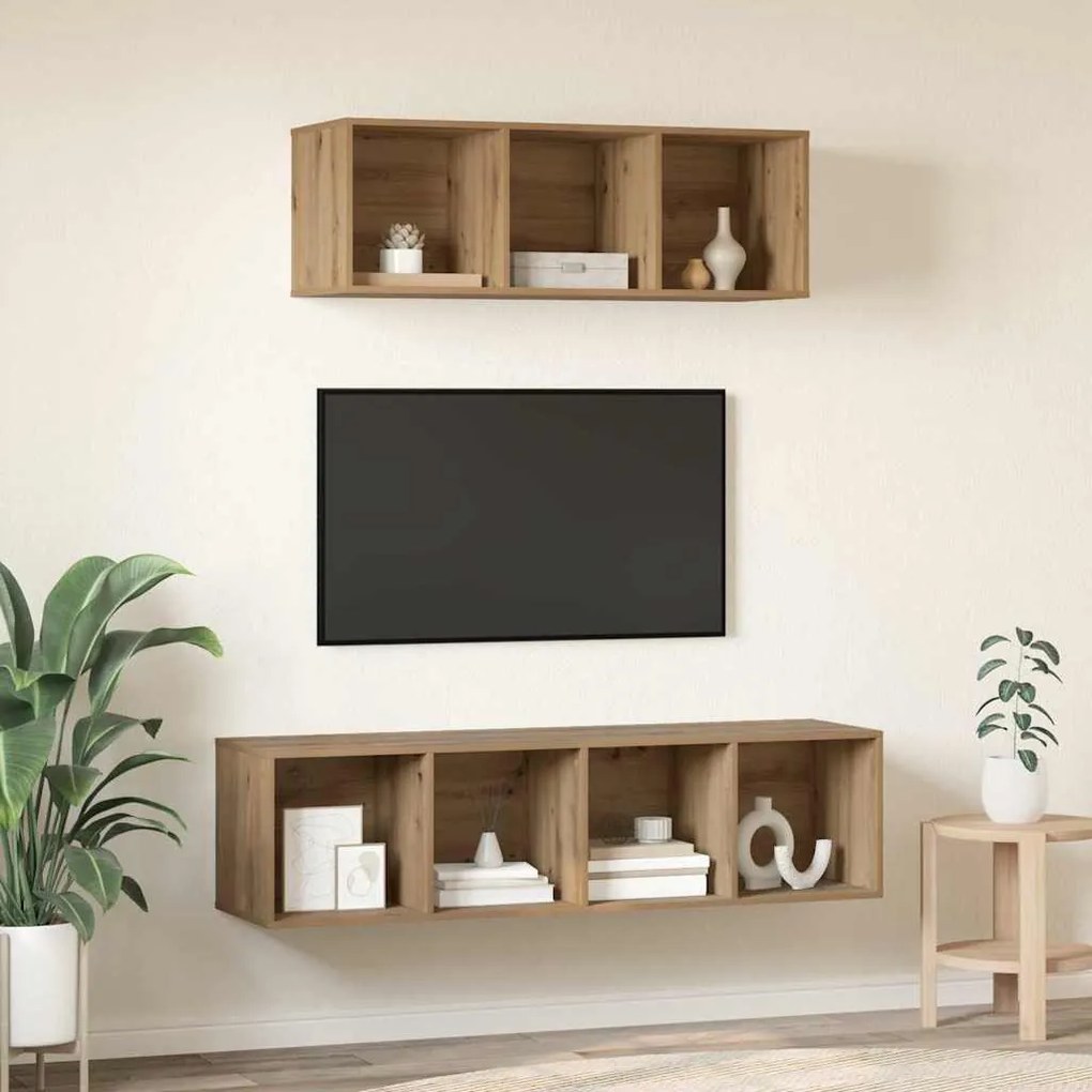 TV Szekrény Szett Falra szerelhető 2 pcs kézműves tölgy Faanyag