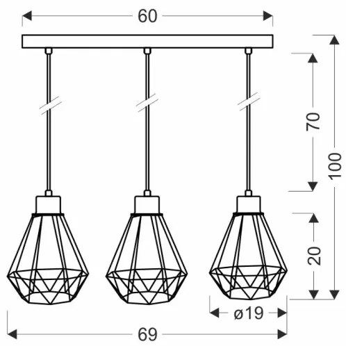 Csillár zsinóron PRIMO 3xE27/60W/230V fekete/arany