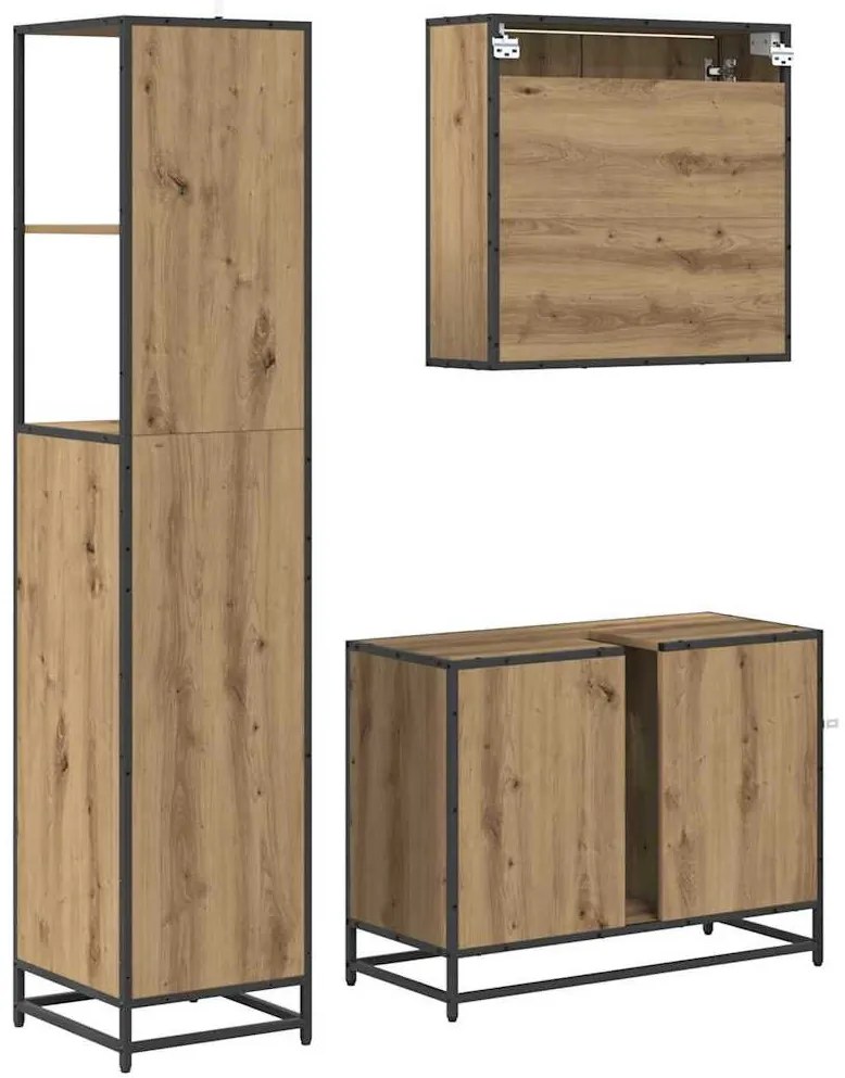 Fürdőszoba bútor szett 3 pcs kézműves tölgy 35 x 37.5 x 166 cm