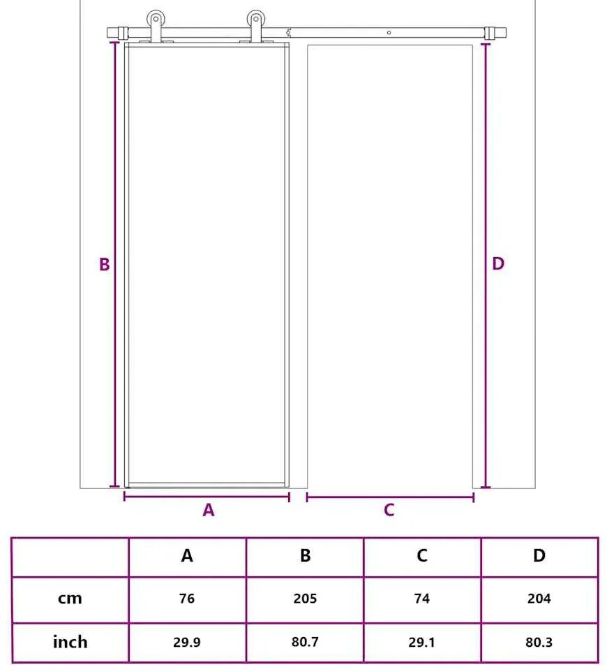 fekete edzett üveg és alumínium tolóajtó 76 x 205 cm