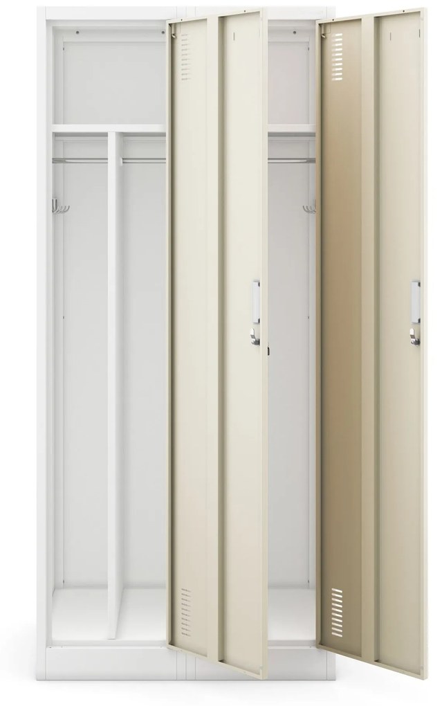 Pléh öltözőszekrény talpazaton, négymodulos, polcokkal, KACPER II, 800 x 1800 x 500 mm, Eco Design: fehér/ sonoma tölgy