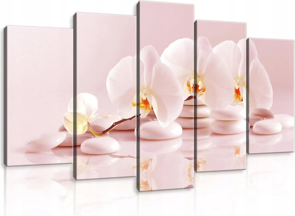 Vászonkép 100x60 Orchidea kövek spa pihenés harmónia nyugalom természet virágos