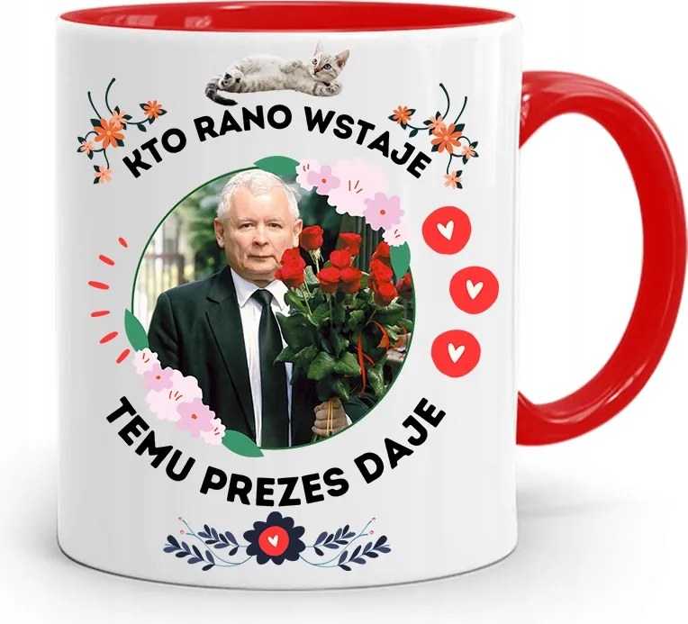 Piros Vicces Bögre Jaroslaw Kaczynski fényképes nyomattal