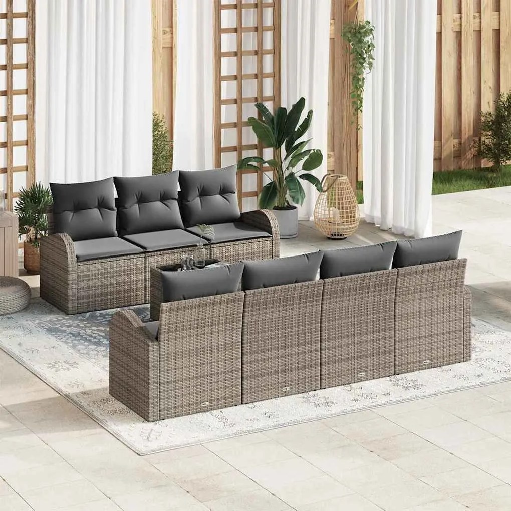 Kerti Kanapé Szett 8 pcs Szürke 55 x 55 x 37 cm polirattan