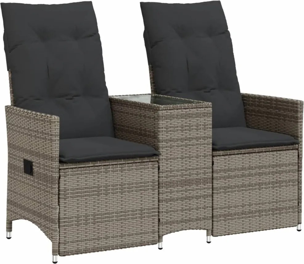 vidaXL 2 személyes szürke polyrattan dönthető kerti kanapé asztallal