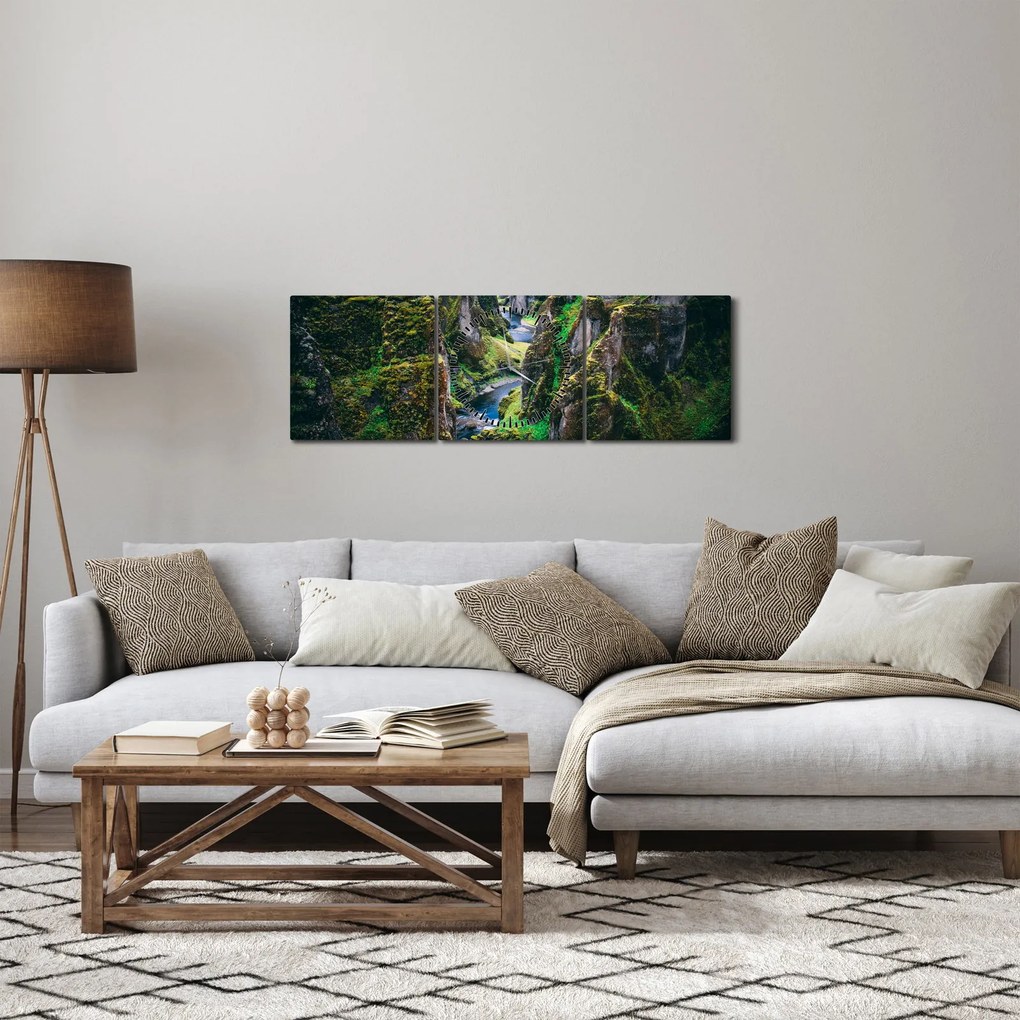 Kép - Folyó a sziklás völgyben (órával) (90x30 cm)