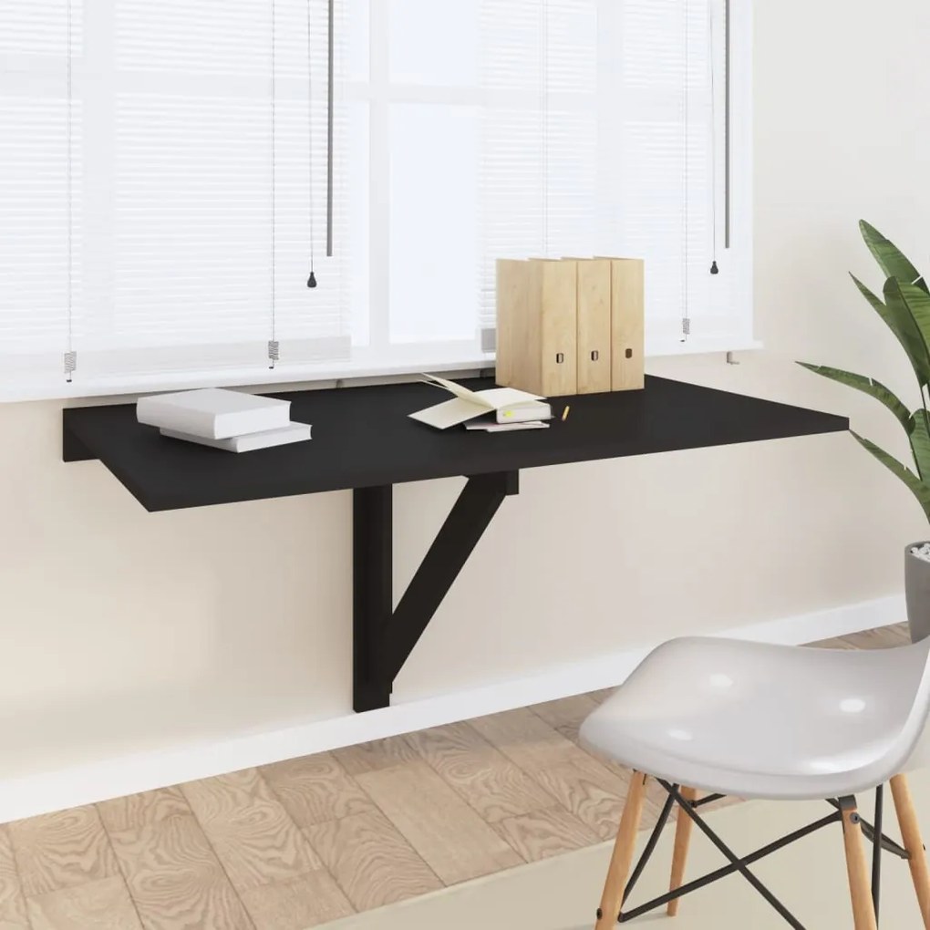fekete szerelt fa összecsukható fali asztal 100x60x56 cm