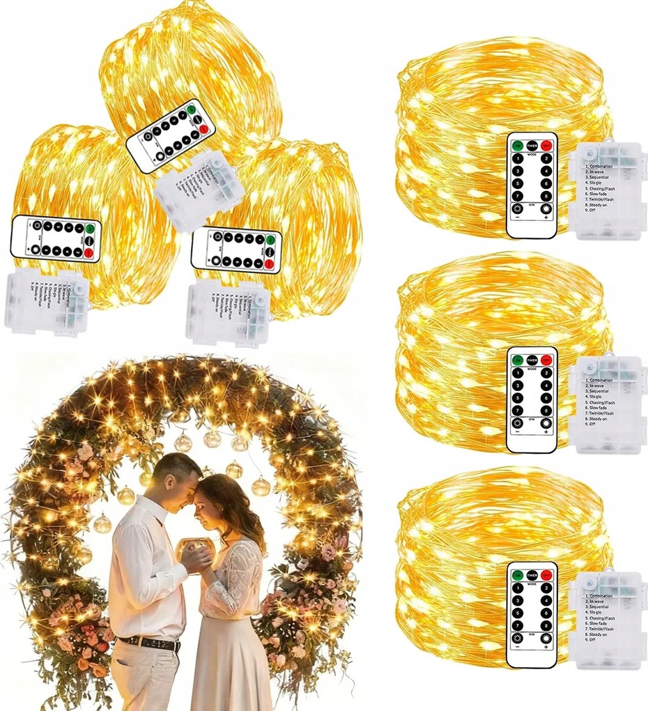 6db 10m-es fénylánc karácsonyfadíszhez, 100 Led